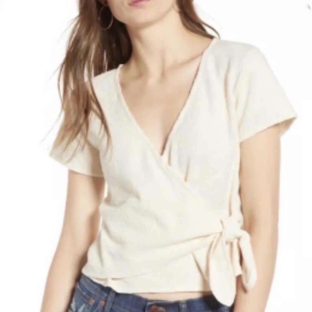 Madewell Texture & Thread Wrap-Tie Top Cream Off White Short Sleeve XS